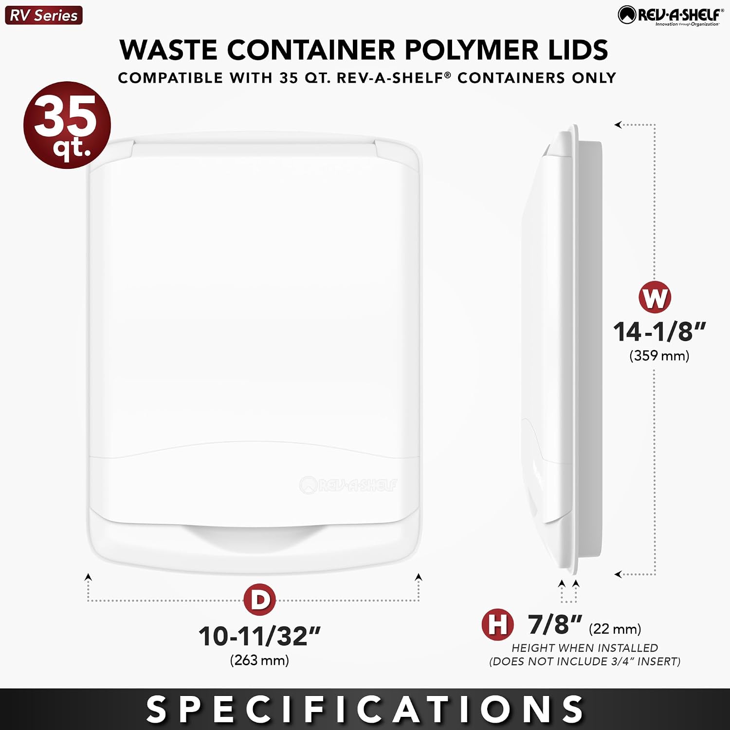 Rev-A-Shelf 35 Qt Under Sink Garbage Can Lid for Base Kitchen and Bathroom Cabinet, Replacement Plastic Trash Bin Lid Only, White, RV-35-LID-1
