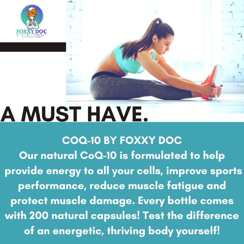 CoQ10 - Co-Enzyme Q10-200 mg - Excellent Value - 200 Caps - Quick Absorption - Veg. Caps - Non-GMO - Ubiquinone - Heart & Cellular Energy & Brain