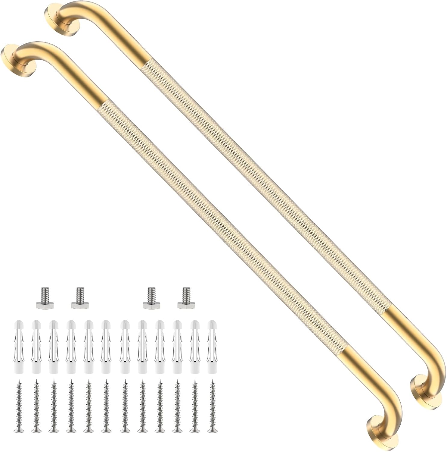 40 Inch Brushed Nickel Shower Grab Bar Anti-Slip Knurled Grip,Safety Handle | YuanDe 1.25" Diameter Stainless Steel Bathroom Grab Bars, Handicap Injury Elderly Senior Assist Support Shower Handle-2Packs