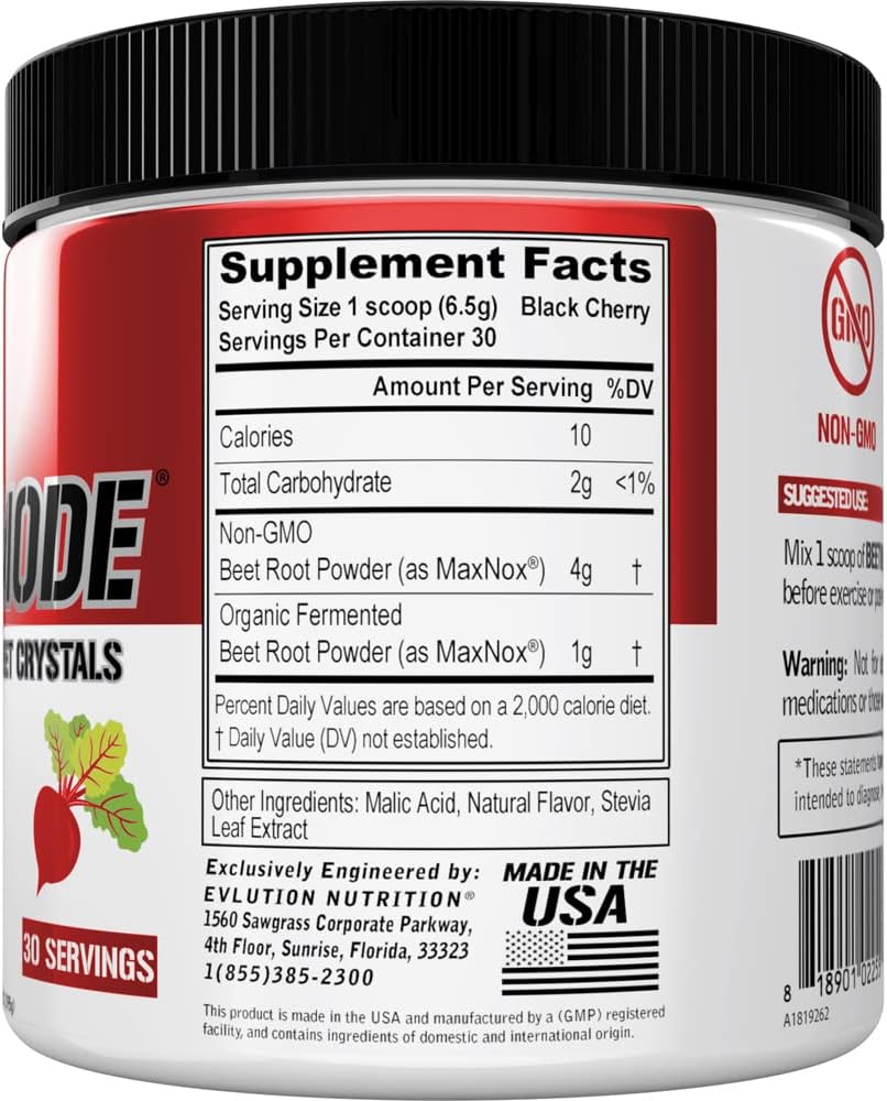 EVL BeetMode Beet Root Nitric Oxide Powder, Black Cherry - 30 Servings