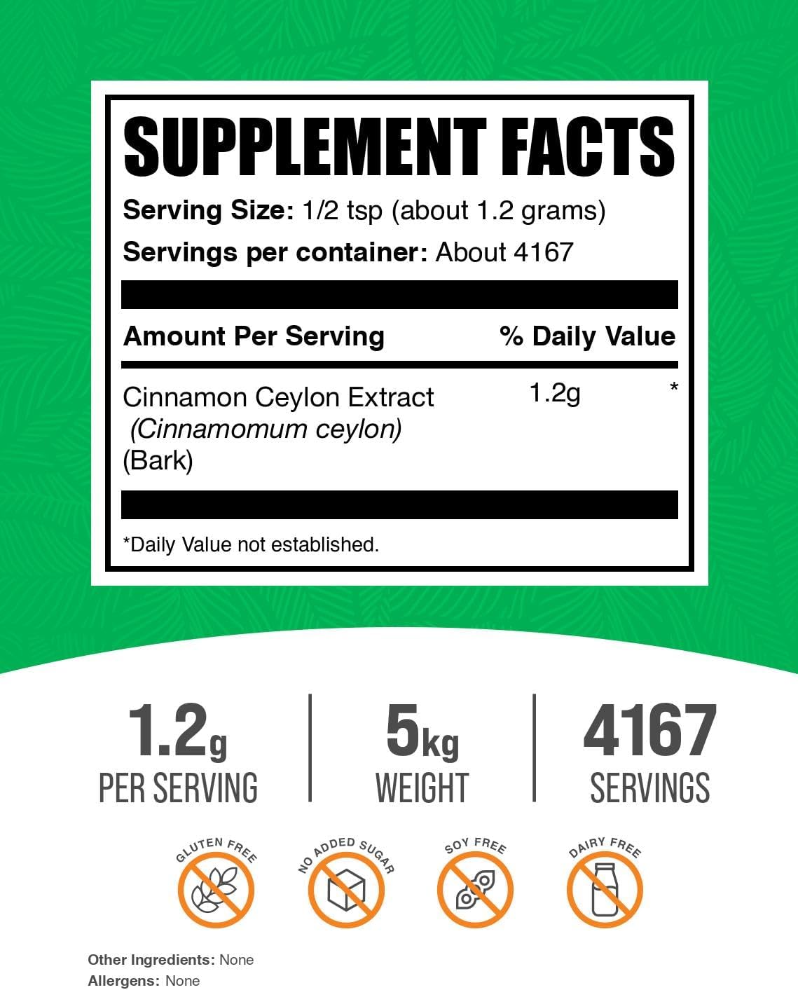 BulkSupplements.com Ceylon Cinnamon Extract Powder - Cinnamon Extract, Cinnamon Ceylon - Cinnamon Supplement, Pack of 1 - Gluten Free & Soy Free, 1000mg per Serving, 5kg (11 lbs)