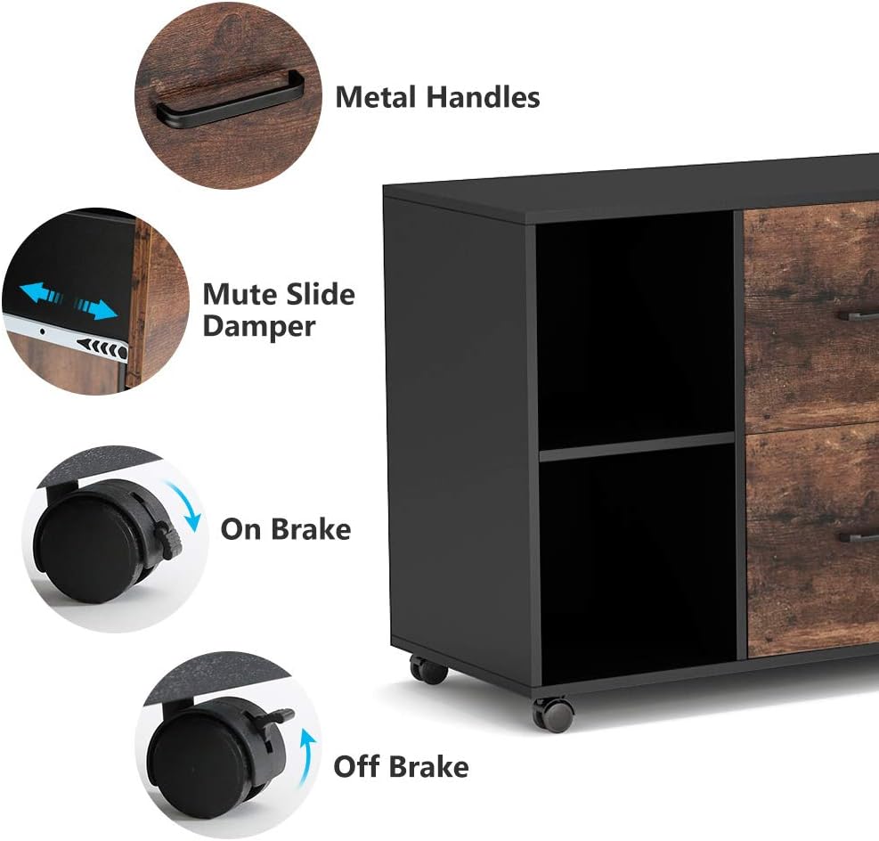 Tribesigns 2 Drawer File Cabinet, Large Mobile Lateral Filing Cabinet for Letter Size