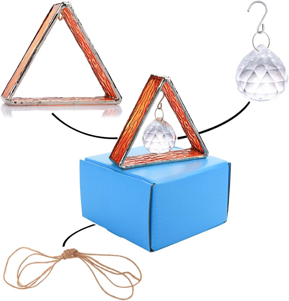 Green Stained Glass Pyramid Suncatcher Window Hanging Prism Decor