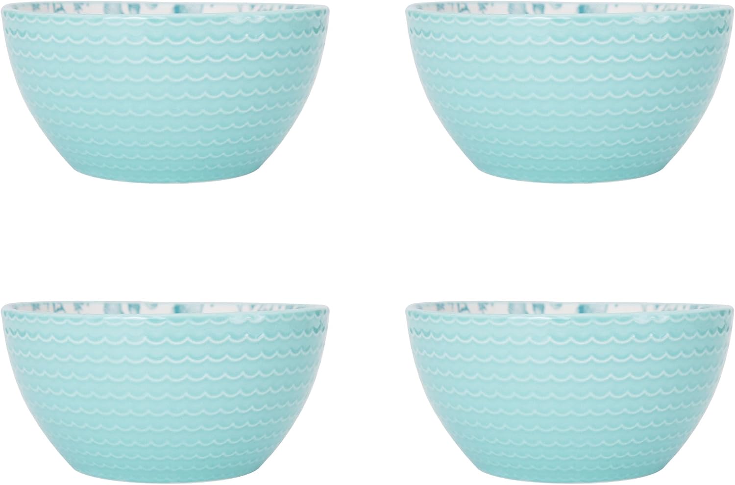 Pfaltzgraff Venice 16-Piece Stoneware Dinnerware Set, Service for 4, Aqua and White Color Combination, Durable and Chip Resistant, Microwave Safe