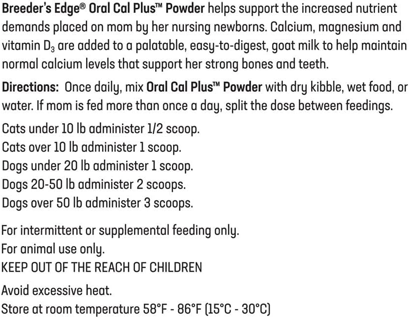 Breeder's Edge Oral Cal Plus Gel, Whelping and Queening Calcium Supplement Gel for Dogs and Cats Delivers 3 Calcium Sources in Labor to Support Strong and Normal Contractions, 30ml Paste
