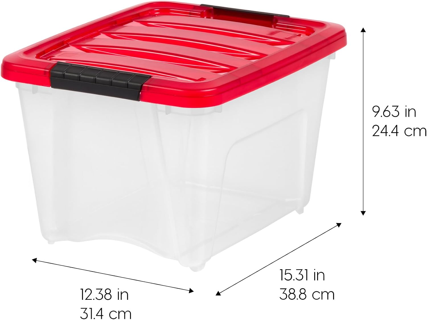 IRIS USA 2-Pack Holiday Ornament Storage Box with Attached Lid, Clear/Red