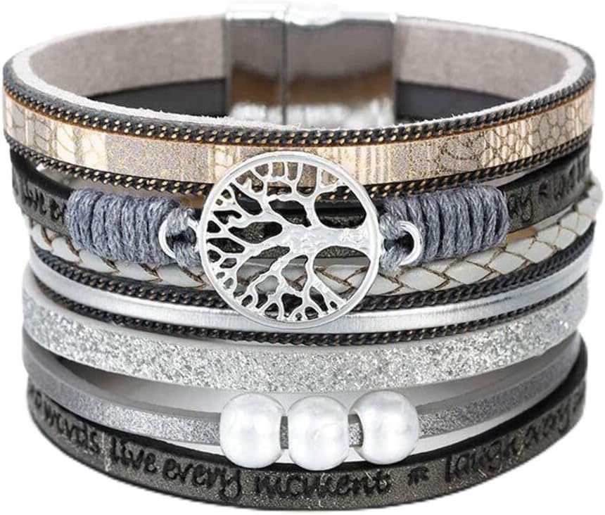 Fesciory Leather Wrap Bracelets for Women, Boho Western Layered Jewelry