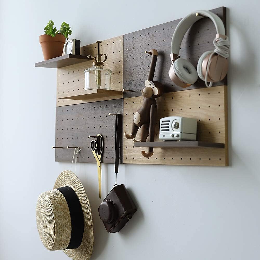 Wooden Pegboard Modular Display Organization Storage Wall Hooks Shelf(Color:Oak)
