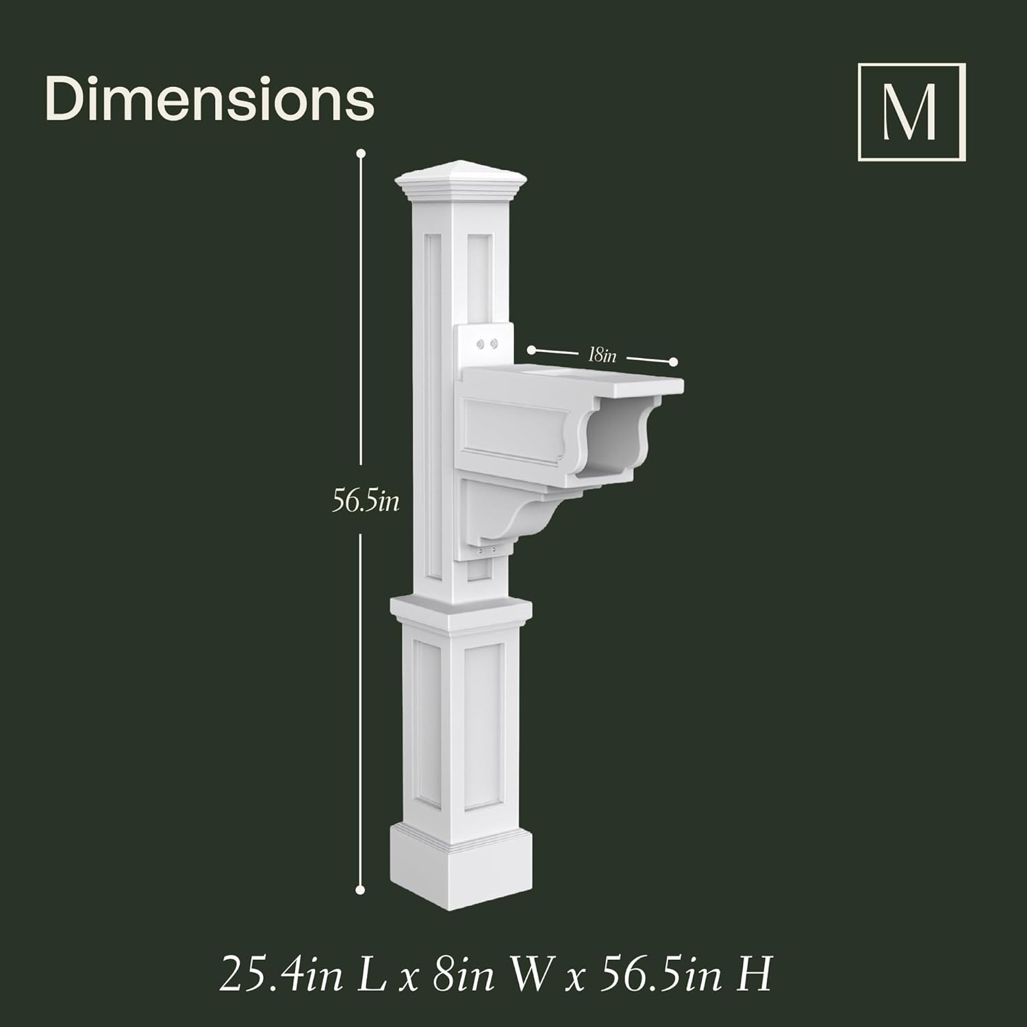 Mayne Dover Decorative Mailbox Post with Newspaper Holder, White | For post-mount mailboxes, Weather & fade resistant, All season, 15-year warranty