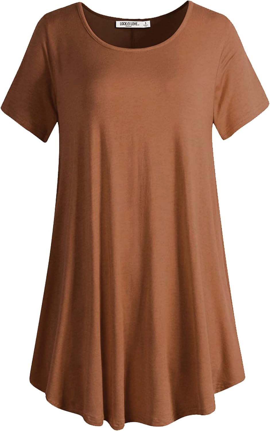 Lock and Love Women Solid Short Sleeve/Sleeveless Tunic for Leggings Swing Tunic Flare Tank Tops S-5XL Plus Size Made in USA