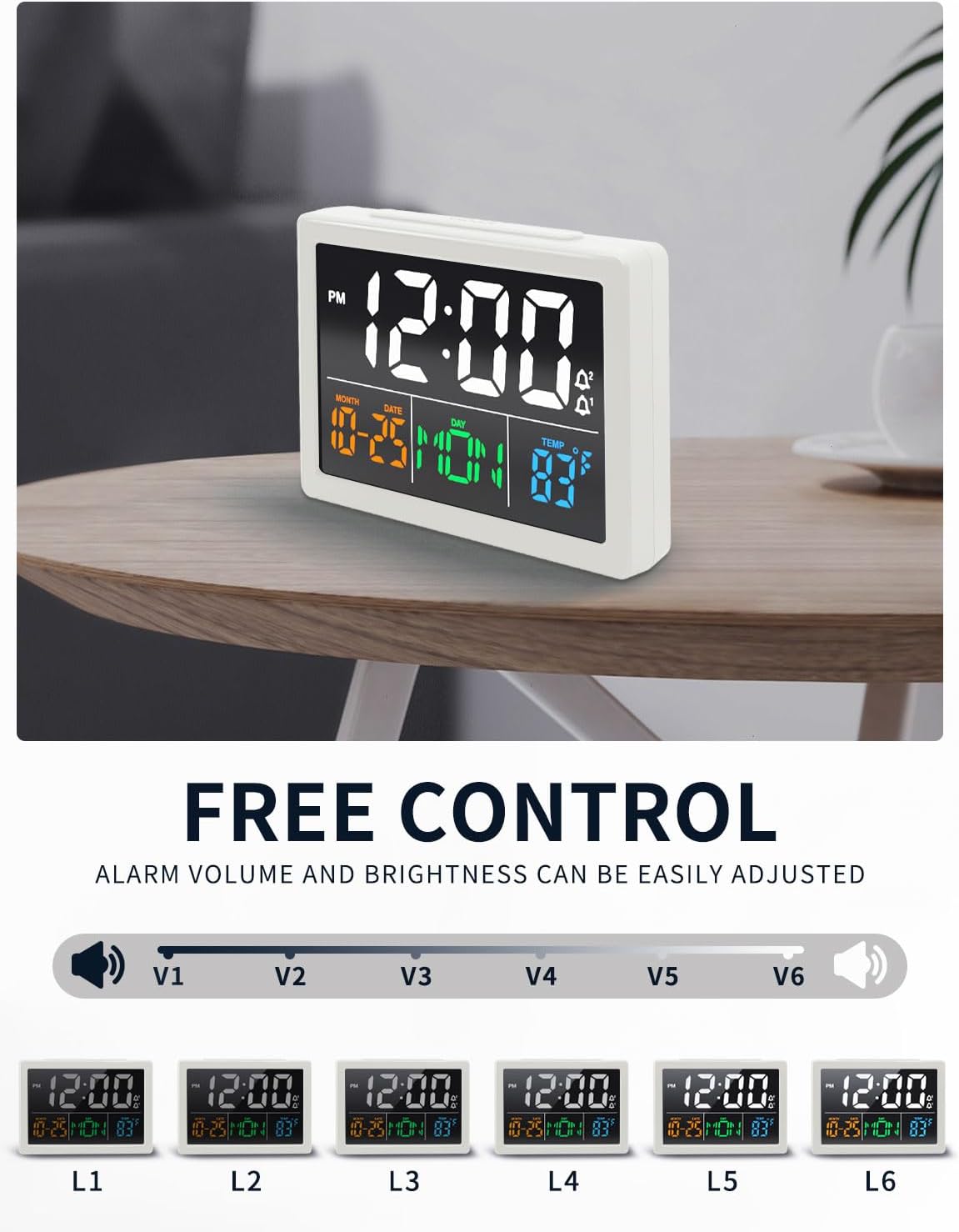 JALL Digital Clock with Date Day for Seniors, Electric Alarm Clocks for Bedrooms with Temperature, 2 Alarms, Dimmer, Dual USB Charger, Battery Backup