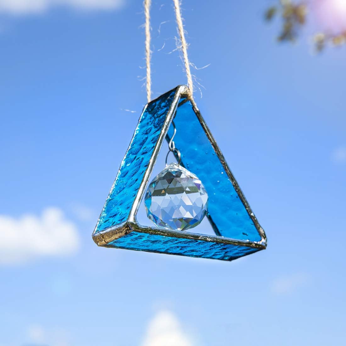 Green Stained Glass Pyramid Suncatcher Window Hanging Prism Decor