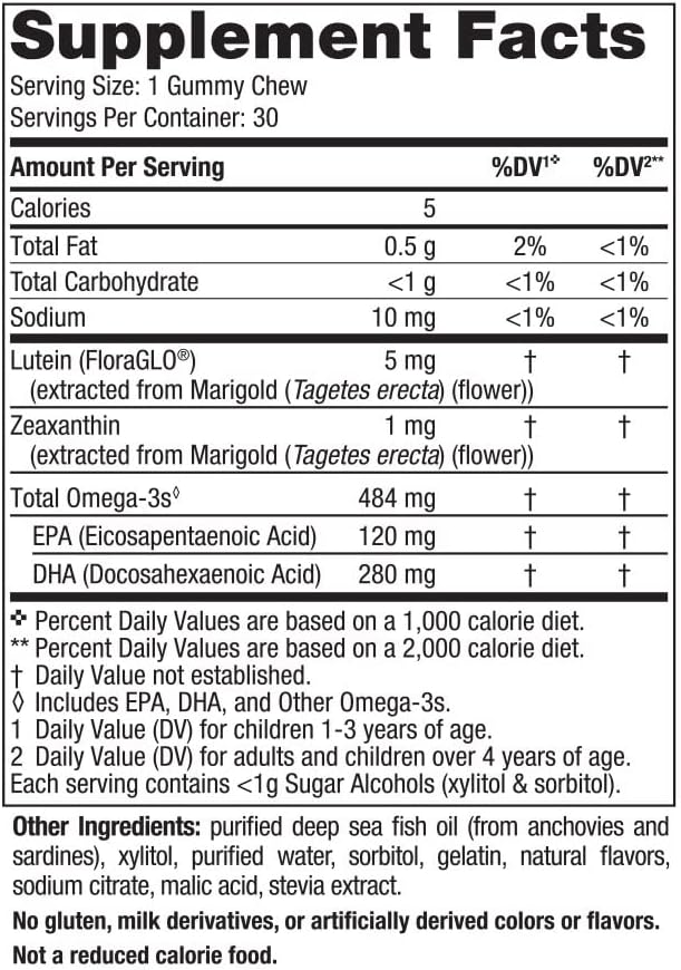 Nordic Naturals Kids Eye Health Gummies w/ 484mg Omega-3 + Lutein, 30 Count