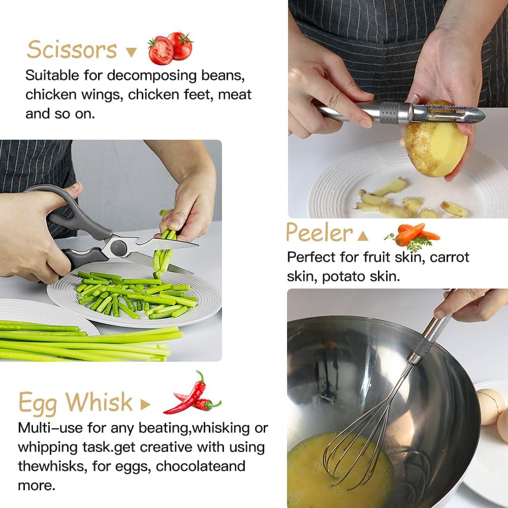 Kitchen Utensil Set-Silicone Cooking Utensils-33 Kitchen Gadgets & Spoons for Nonstick Cookware-Silicone and Stainless Steel Spatula Set-Best