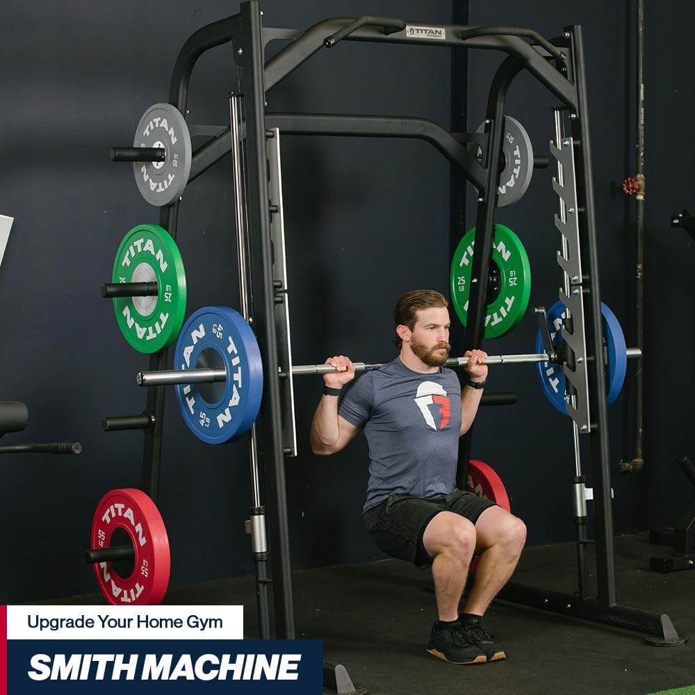 Titan Fitness Smith Machine, Counterbalanced Power Rack with Adjustable Safety Stops, Olympic Fixed Barbell Design, Multi-Grip Pull Up Bar