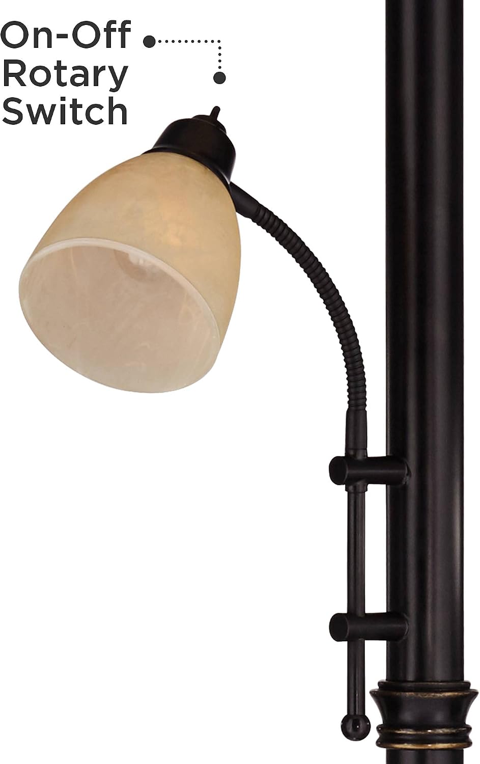 Regency Hill Garver 72 1/2" Tall Bronze Side Light Torchiere Floor Lamp | Traditional 2-Light Adjustable Gooseneck Arm 5 Oiled Rubbed Amber Glass Shades for Living Room Reading House Bedroom Home