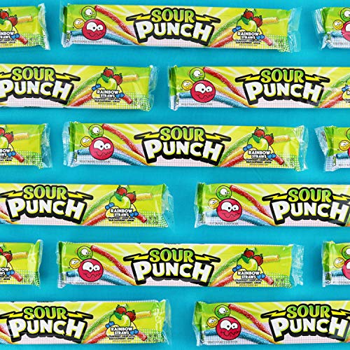 Sour Punch Straws, Rainbow Fruit Flavors, Chewy Sweet & Sour Candy, 2oz Tray (24 Pack)