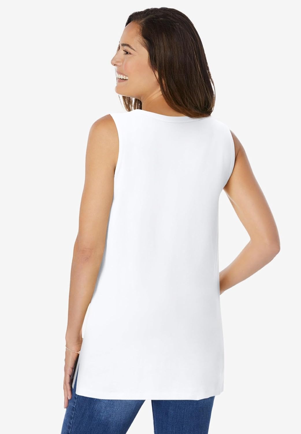 Woman Within Perfect Sleeveless Shirred V-Neck Tunic