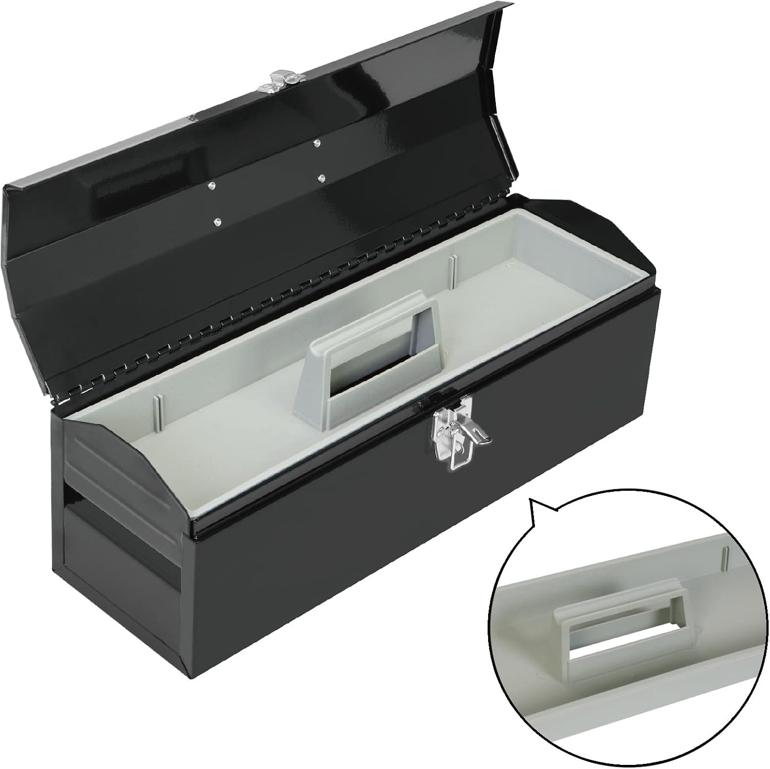 Torin ATB102B 16" Hip Roof Style Portable Steel Tool Box with Metal Latch Closure, Black