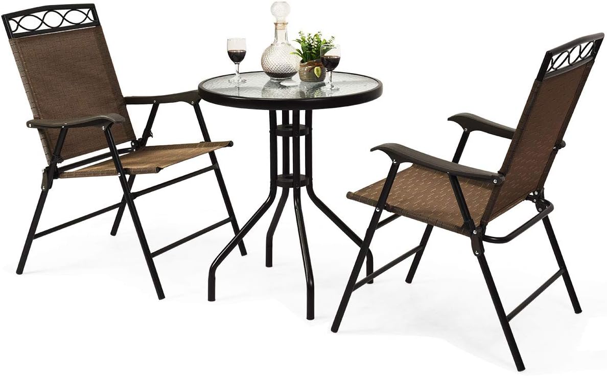 S AFSTAR 3-Piece Bistro Set, Patio Furniture Set for Outdoor Poolside Balcony Garden Yard, 28" H Outdoor Round Table and 2-Pack Folding Chairs