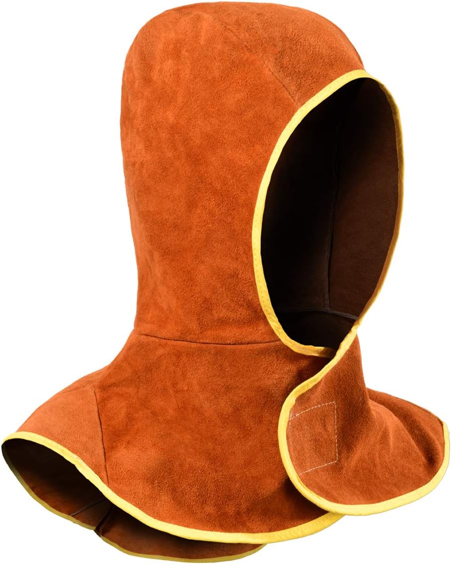 Welding Hood - Leather Welder Cap with Neck Shoulder Drape - Full Cover