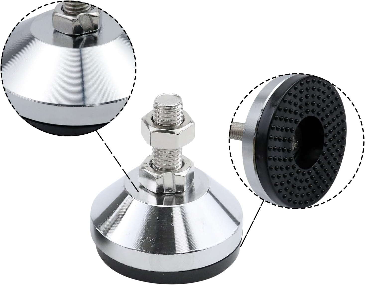 Antrader 4Pcs M8 x 2 Inch Steel Adjustable Leveling Feet,2 Inch Nylon Base | Reinforced Articulated Foot Cups for Furniture & Equipment,Anti-slip Dotted Rubber Base,Reduce Vibration & Protect Floors