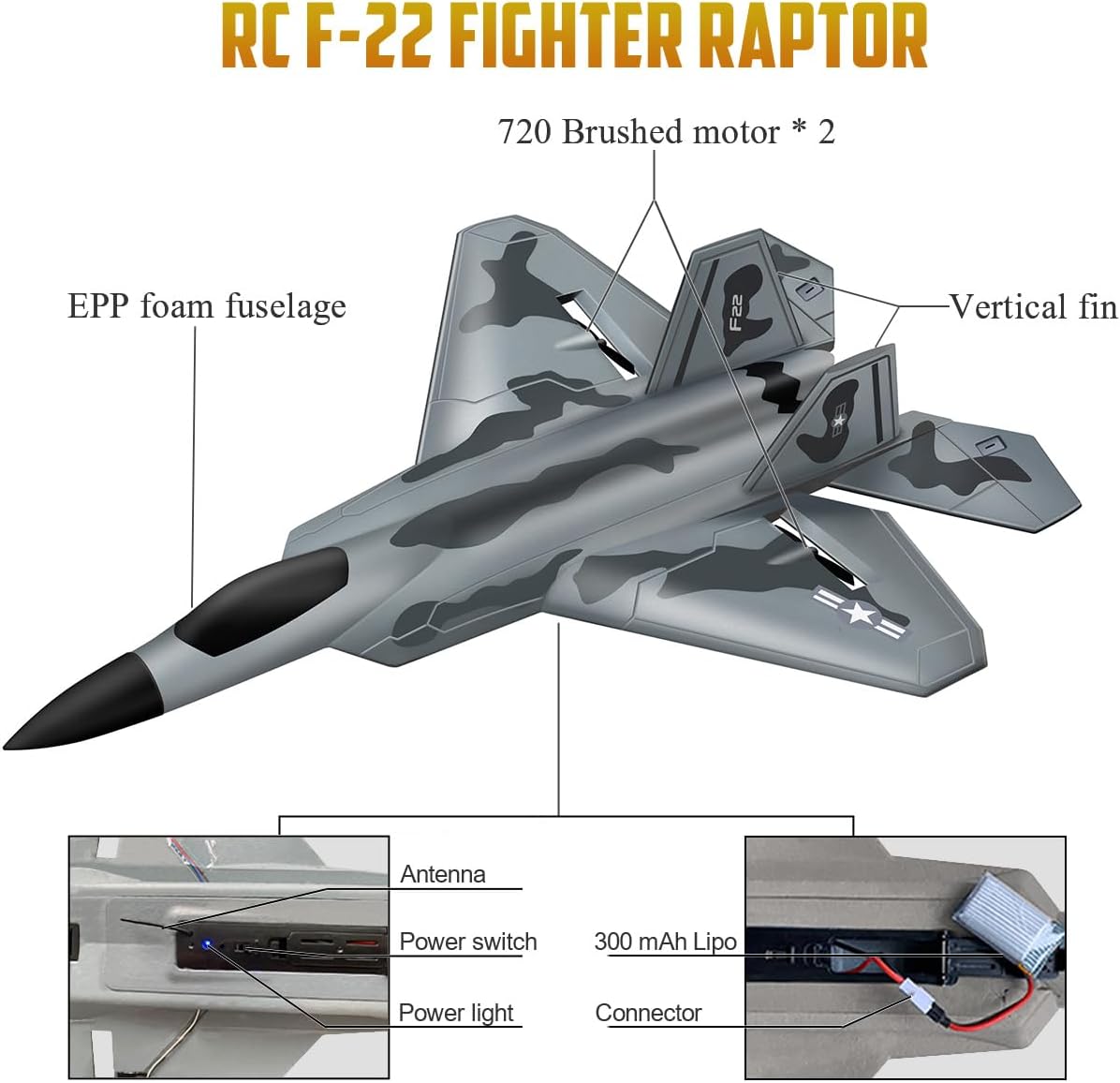 2CH F-22 RC Glider, Easy Fly RC Plane for Kids & Beginners