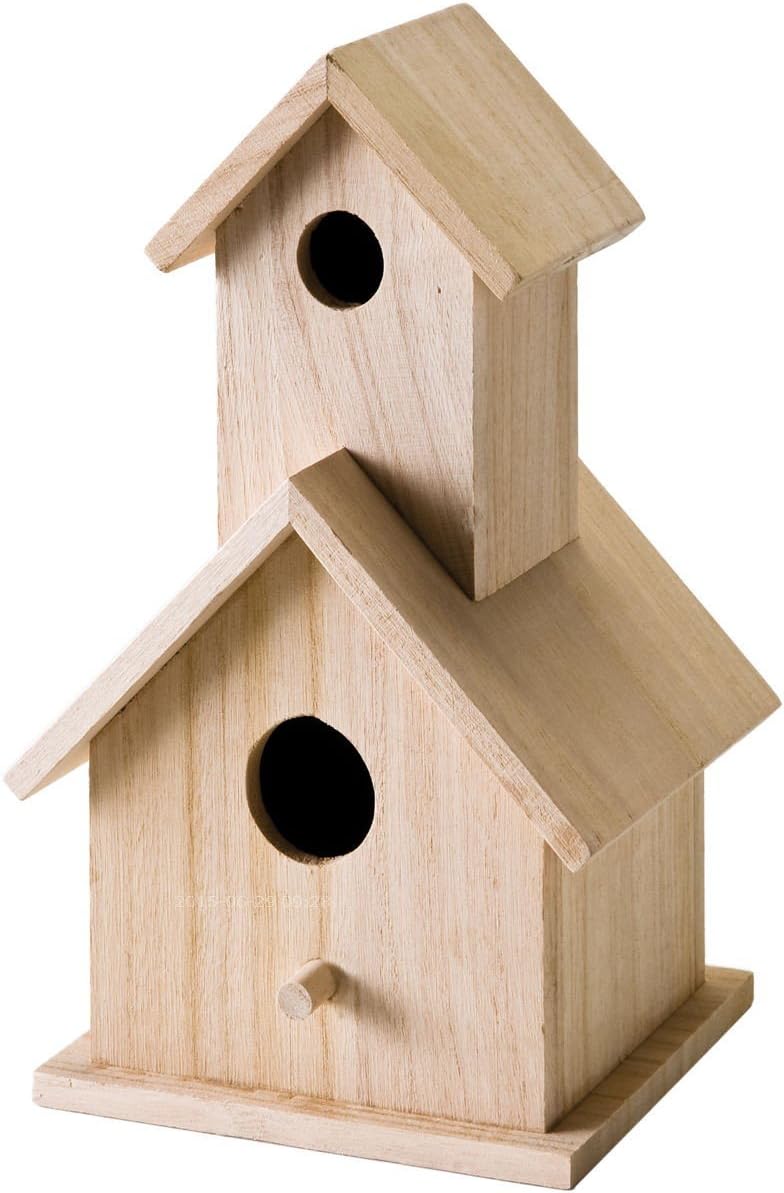 Plaid Wood Surface Crafting Birdhouse, 12741 Story, Beige