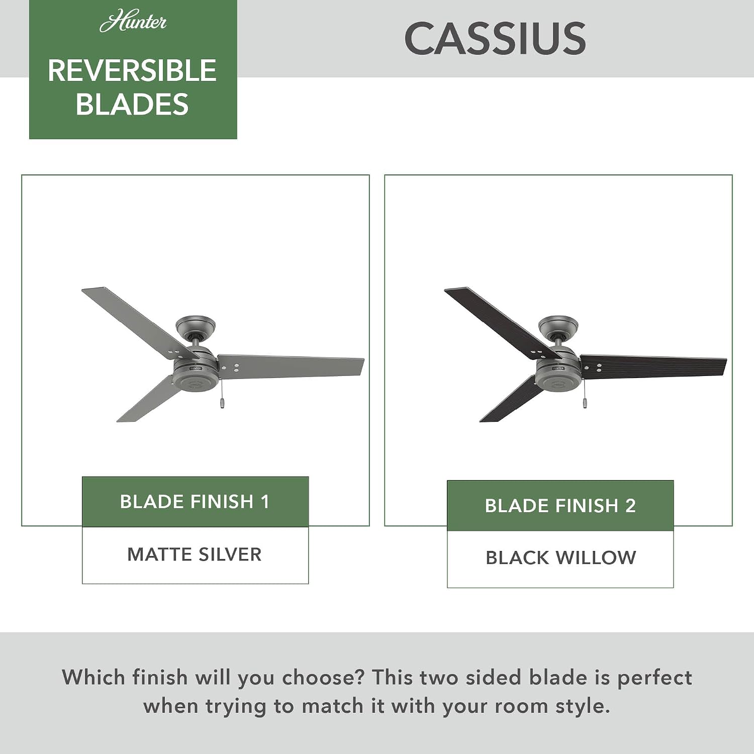 Hunter Cassius, Outdoor or Indoor, Ceiling Fan, 44 inch, Matte Black