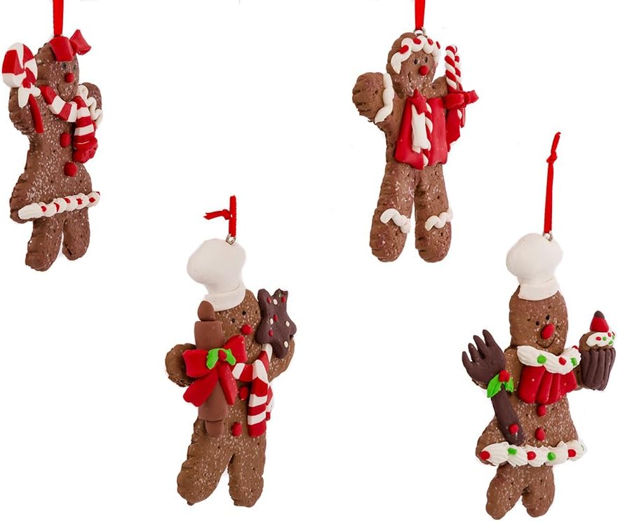 Kurt Adler 4-Inch Claydough Gingerbread Ornament, Set of 4