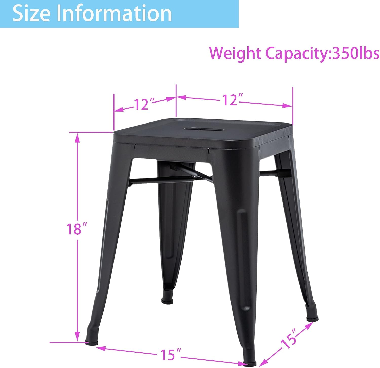 Changjie Furniture 18 Inch Stools Backless Industrial Metal Bar Stool Short Stackable Classroom Stools Metal Dining Chairs (18 inch, Matte Black)