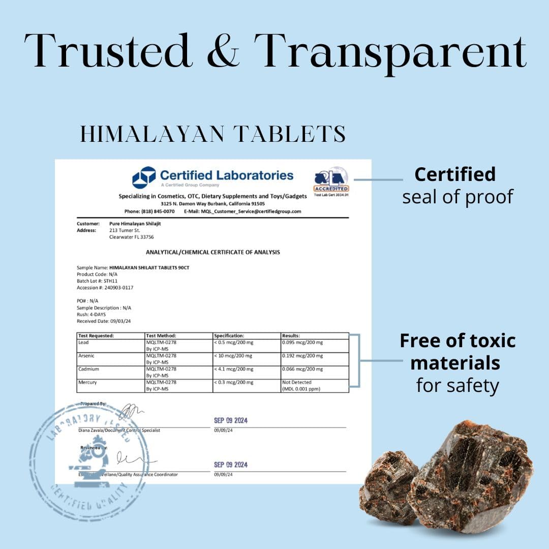 Pure Himalayan Shilajit | 100% Pure Natural Shilajit Grade A Max Potency 85+ Trace Minerals & Fulvic Acid | 3rd Party US Lab Tested | Altai Tablets