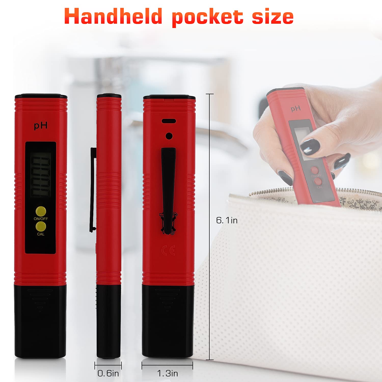 Digital pH Meter Tester Pen for Water, Pre-Calibrated, High Accuracy ±0.01, 0–14 pH Range, Pocket Size for Drinking Water, Pool