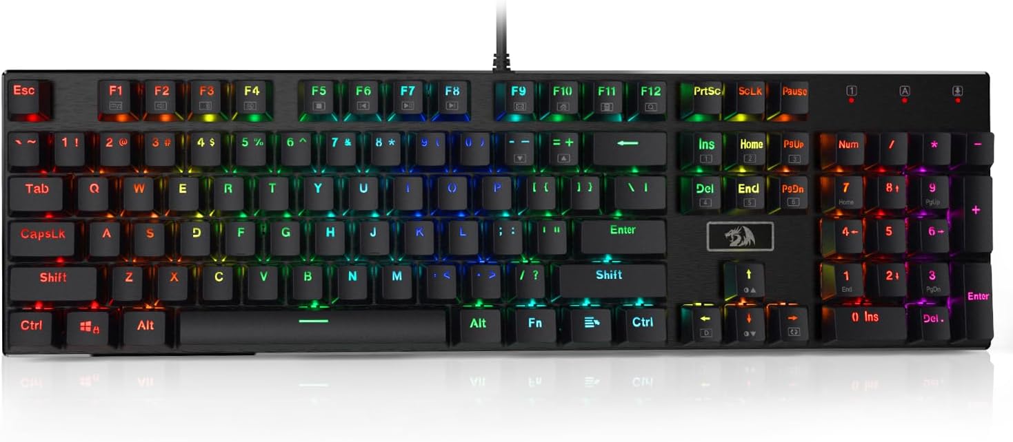 Redragon K556 Wired RGB Mechanical Gaming Keyboard, 104-Key Aluminum Board | Rock-Solid Metal Build, 20 Backlits Immersive ESports Vibe, Hot-swap Comfortable Tactile Brown Switch for Long-Time Typing