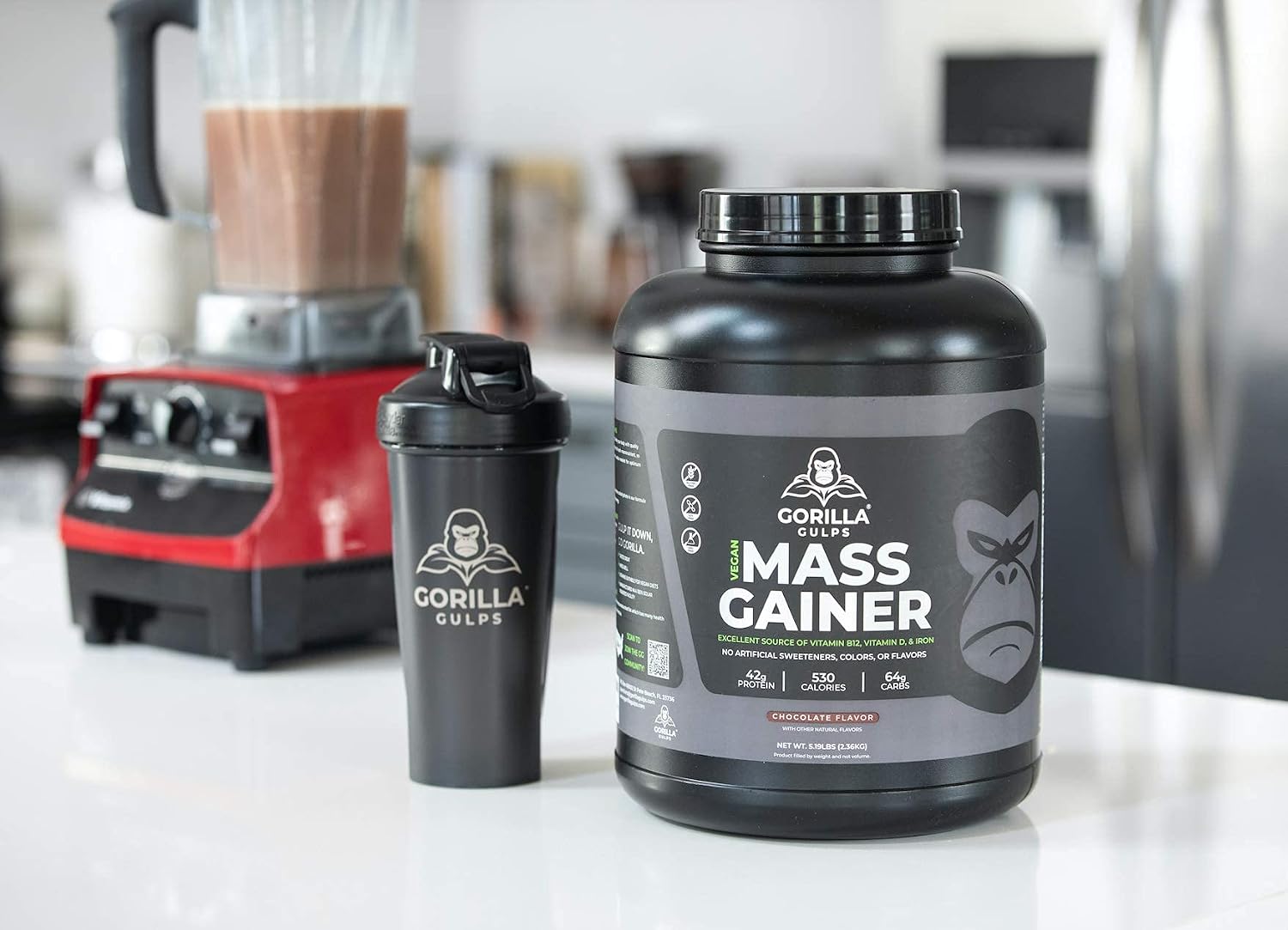 Gorilla Gulps – Mocha Vegan Mass Gainer – 5 lb Natural High Calorie Protein Powder – GMO, Gluten, Dairy