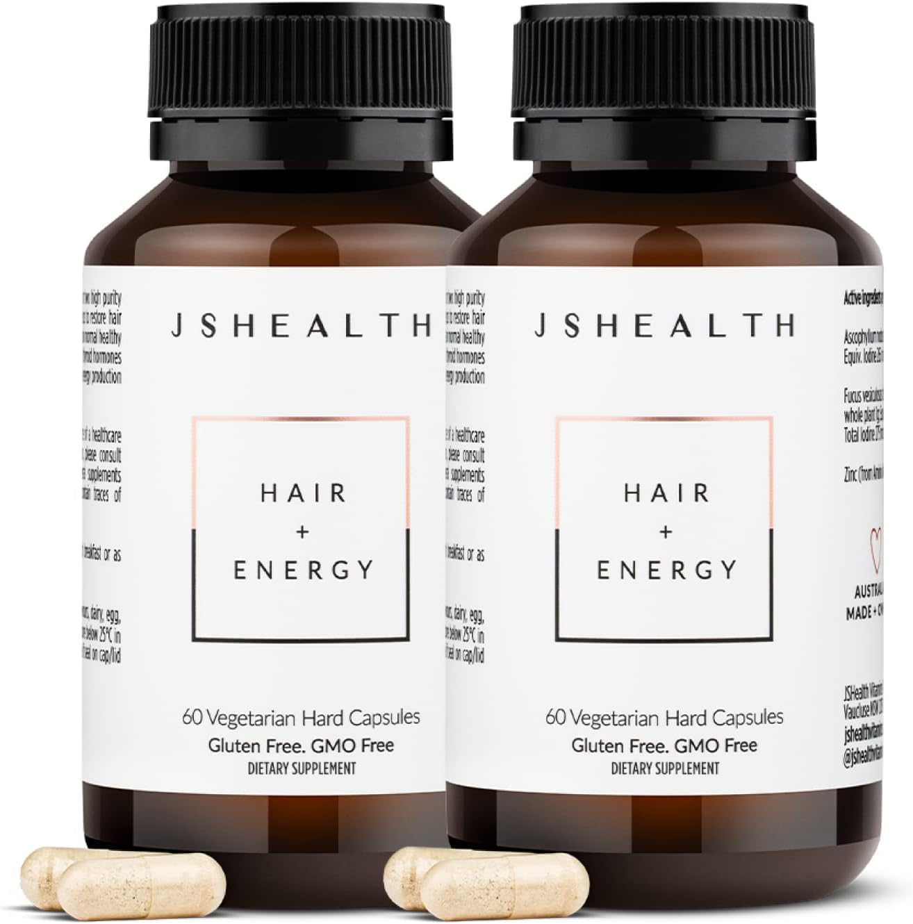 JSHealth Hair Growth Vitamins for Women. Hair + Energy with Kelp Iodine and Zinc. Supports Thickness, Strength, Energy. Nutritionist-Formulated (60 Capsules) | Hair Vitamins for Women and Men, Zinc and Iodine Hair Supplements for Hair Growth