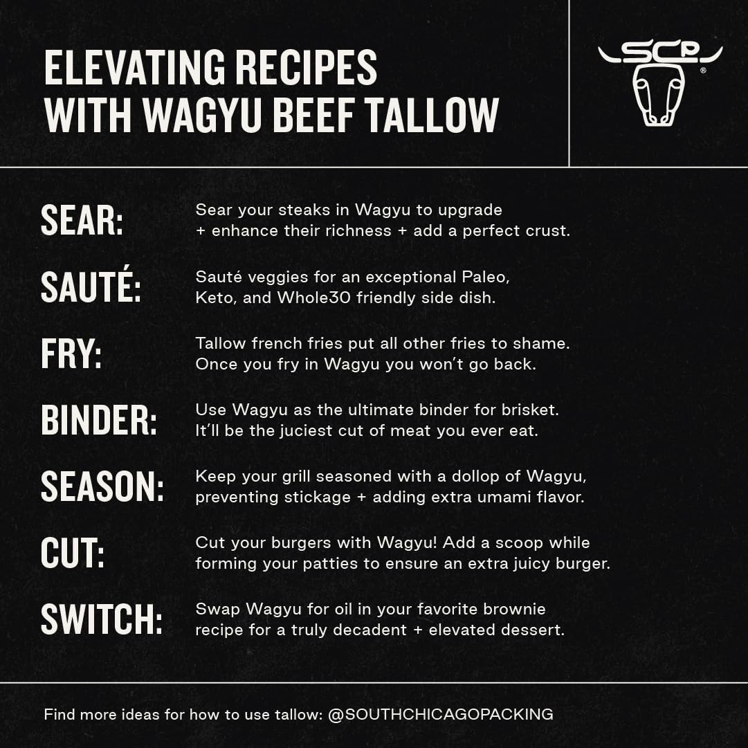 South Chicago Packing 100% Pure Wagyu Beef Tallow, 42 Ounces – Paleo & Keto Friendly Cooking Fat for Searing, Sautéing & Frying