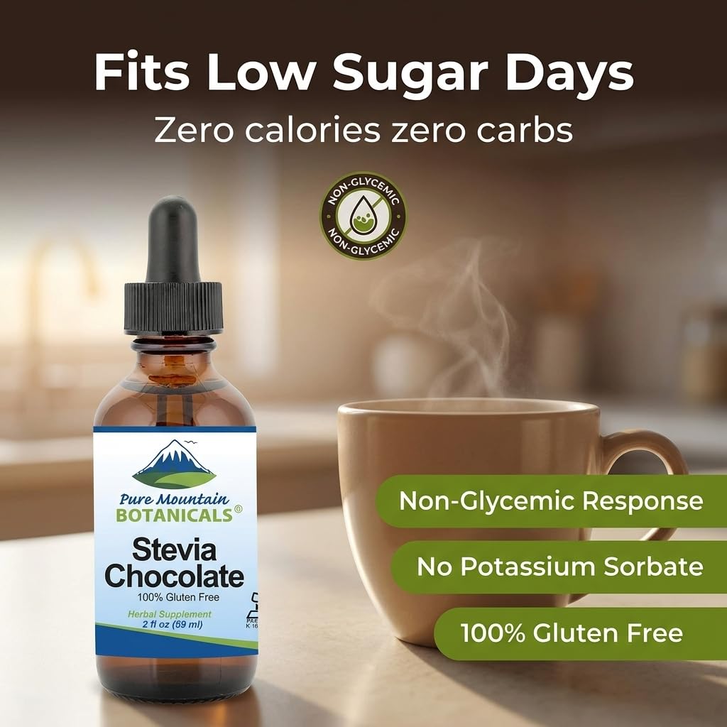 Chocolate Stevia Liquid Drops Flavored with Natural Sweet Dark Chocolate | Alcohol Free and Kosher | 2oz Glass Bottle