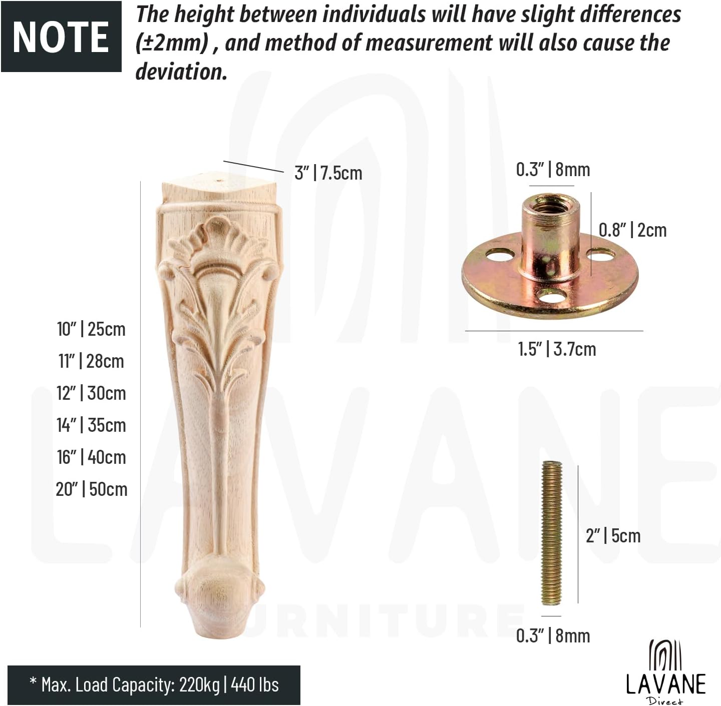 La Vane 6 inch / 15cm Wooden Furniture Legs, Set of 4 European Style Solid Wood Carving Furniture Replacement Feet Decoration for Sofa Cabinet Wardrobe Table Loveseat