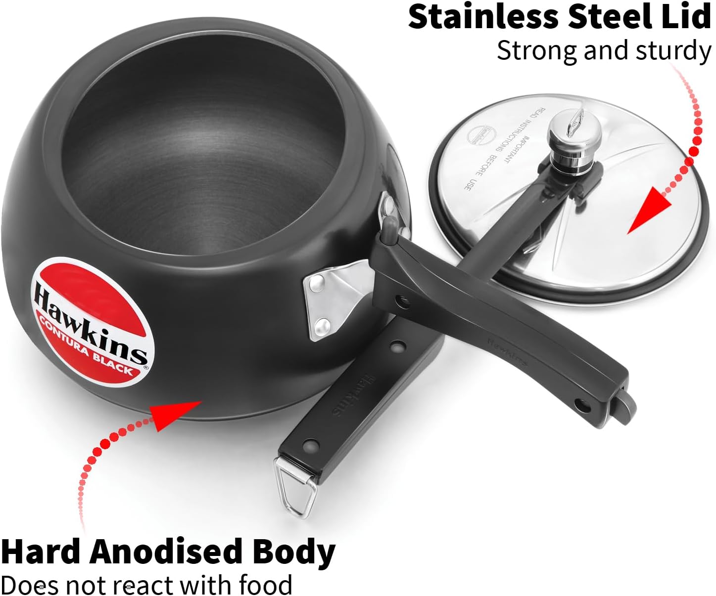 Hawkins 3.5 Litre Contura Black Pressure Cooker, Hard Anodised Inner Lid Cooker, Handi Cooker, Black (CB35)