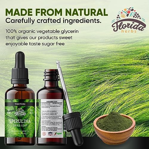 Spirulina Tincture, Organic Spirulina Extract (Arthrospira Platensis) Herbal Supplement, Non-GMO in Cold-Pressed Organic Vegetable Glycerin, 700 mg