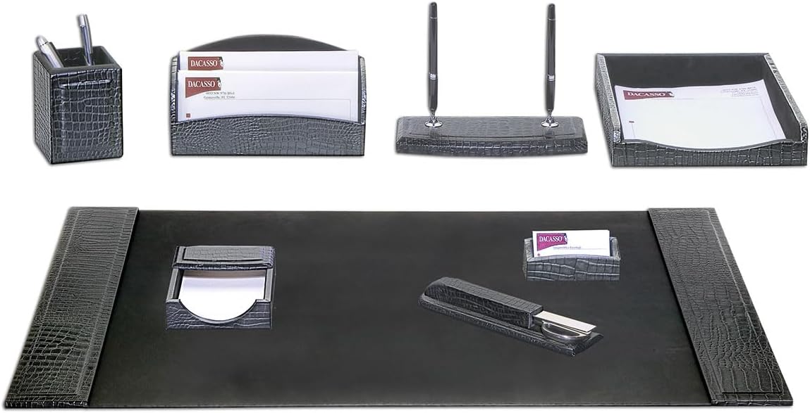 DACASSO Crocodile Embossed Leather Desk Set - Luxury Leather Desk Pad & Desk Organization Essentials - Office Organization & Executive Desk Decor