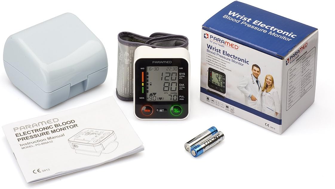 PARAMED Automatic Wrist Blood Pressure Monitor: Blood-Pressure Kit of Bp Cuff + 2AAA and Carrying case - Irregular Heartbeat Detector & 90 Readings