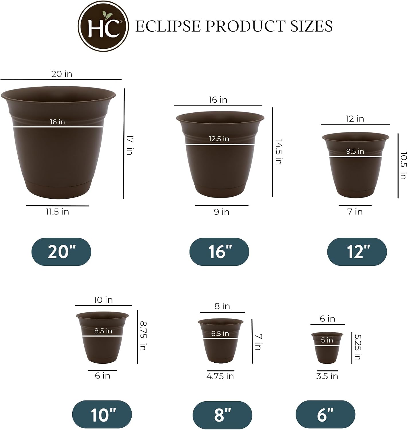 The HC Companies Eclipse Round Planter with Saucer - Outdoor & Indoor Plant Pot with Drainage Holes - Lightweight