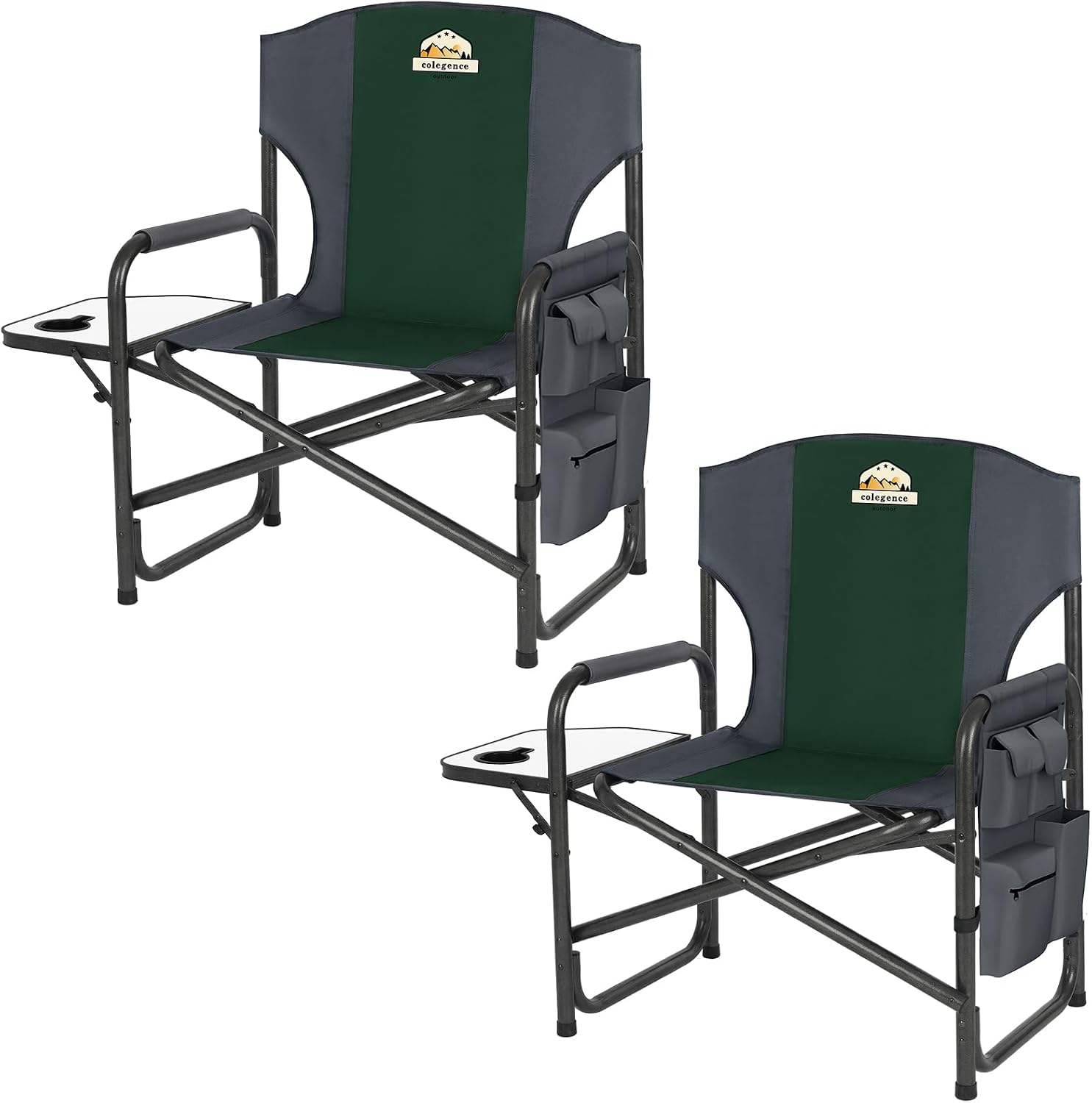 Colegence Oversized Directors Camping Chair for Adults, 600 lb, Black | Heavy duty folding outdoor chair with 28" wide seat, supportive back, side table, cup holder and detachable storage pocket