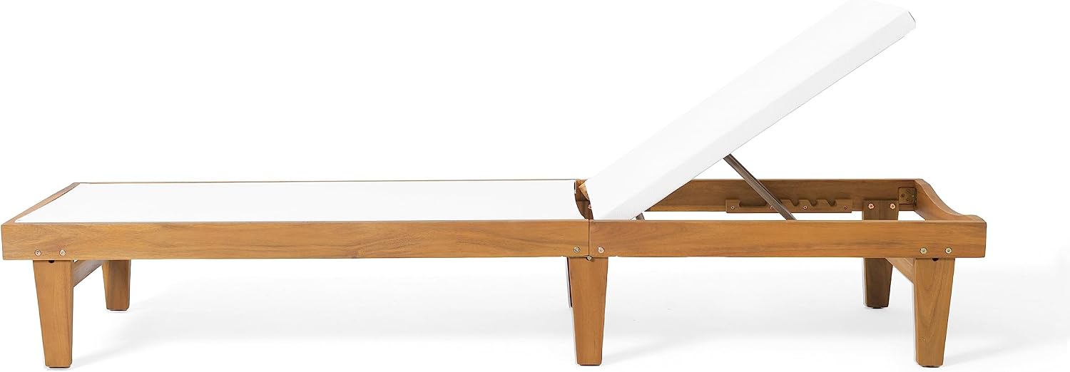 Christopher Knight Home Summerland Outdoor Mesh Chaise Lounge with Acacia Wood Frame, Teak Finish / White Mesh