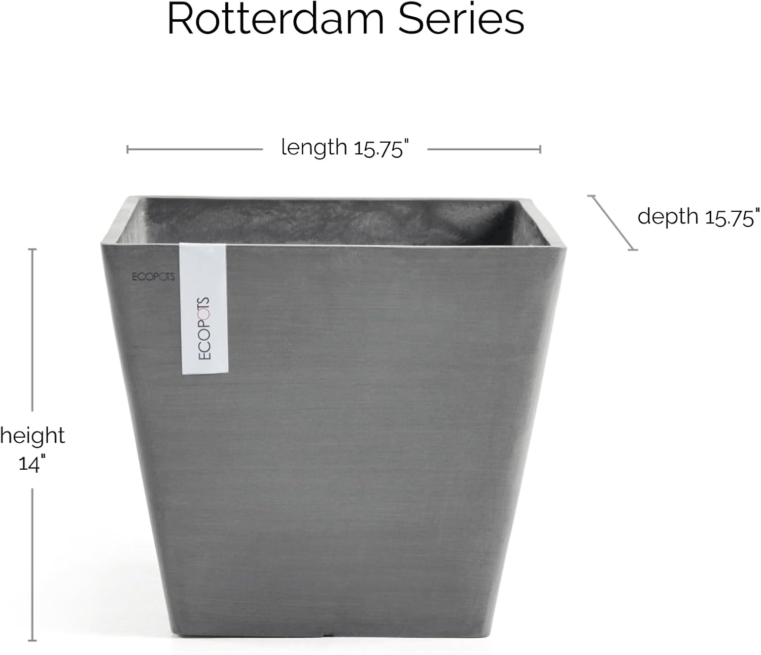 Ecopots Rotterdam Square Flower Planter, White Grey, 8" | Modern Style, Durable Recycled-Based Composite Construction, Weather and UV-Resistant, for Indoor/Outdoor Use