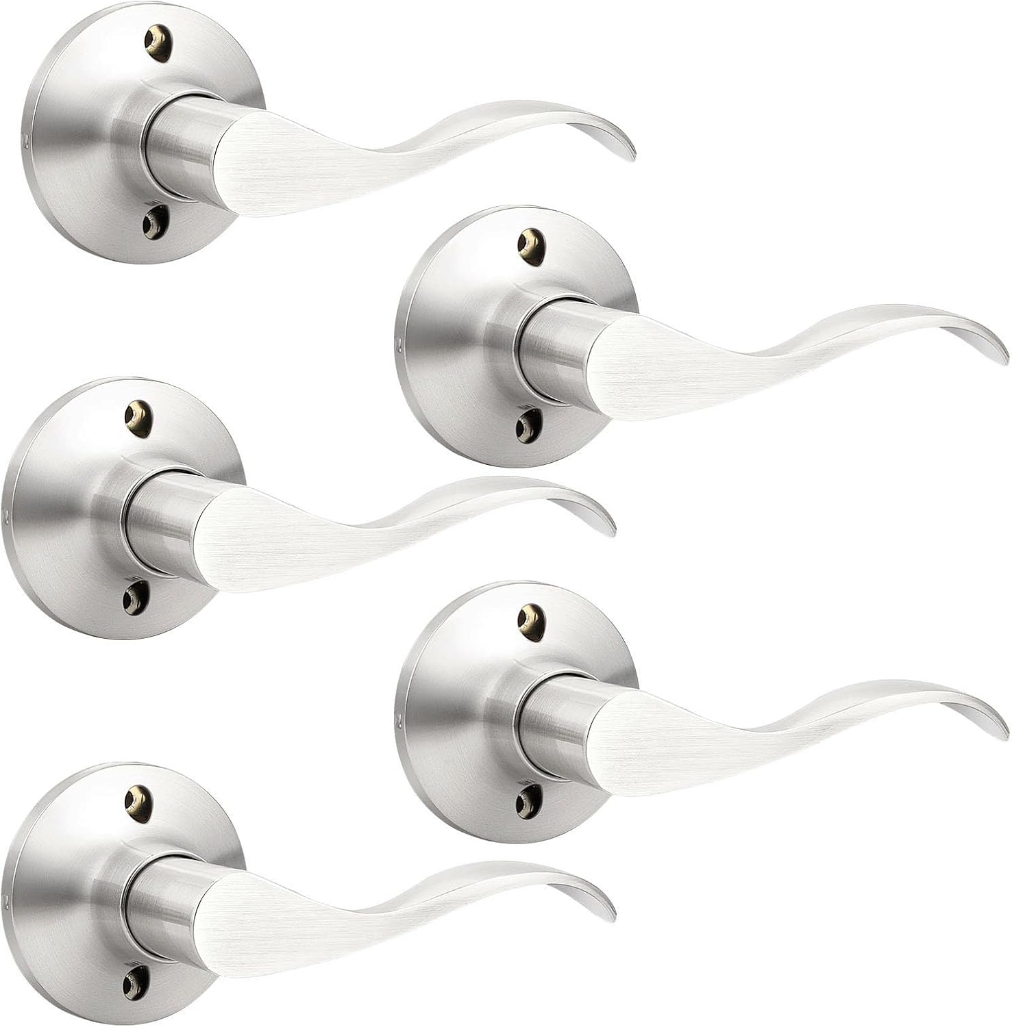 GOBEKOR 1 Pack Privacy Door Levers Brushed Nickel Lever Door Handles Interior for Bedroom and Bathroom Door Locks Wave Door Handles