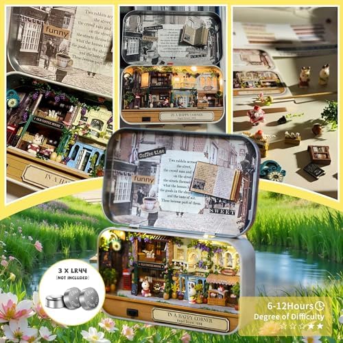 Flever Dollhouse Miniature DIY House Kit Creative Room with Furniture and Cover for Romantic Valentine's Gift(Happy Corner)