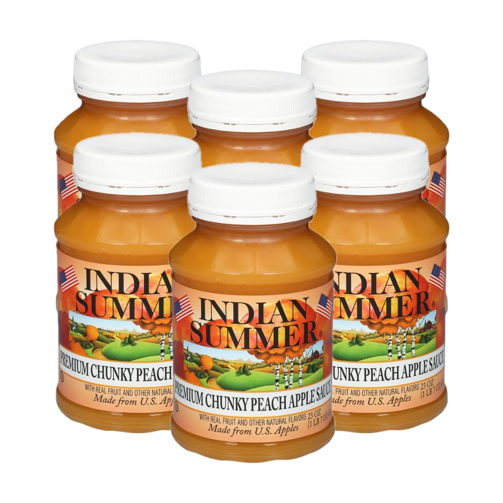 Indian Summer Chunky Peach Applesauce, 23 Ounce (Pack of 6), Made in USA